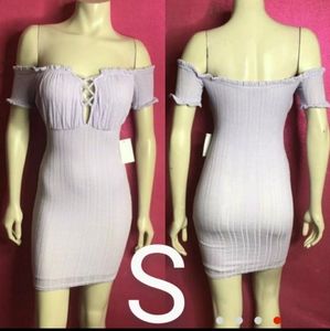 🆕Purple Knit Off Shoulder Ribbed Dress Size S